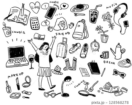 インテリア、暮らし、ファッション系小物イラスト詰め合わせ 128568278