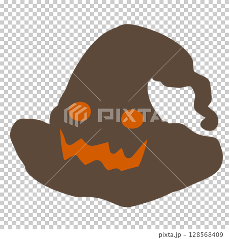 茶色の魔女帽子にオレンジ色の顔 128568409