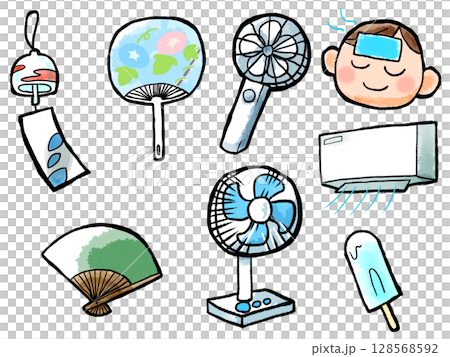夏季保持涼爽的工具插圖集 128568592