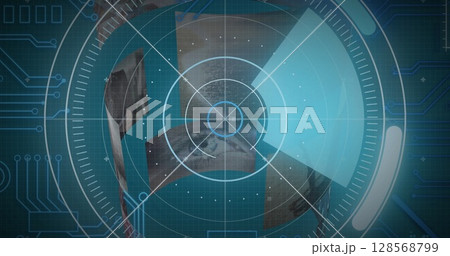 Image of scope scanning, computer circuit board and data processing on screens Image of scope scanning, computer circuit board and data processing on screens 128568799