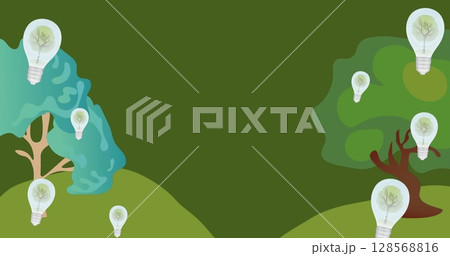 Image of bulbs with tree inside on green background 128568816