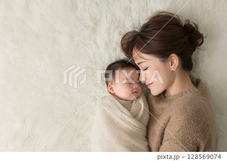 赤ちゃんとママ 添い寝 安眠 128569074