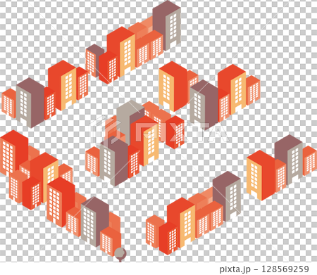 等距商業建築街景3D立體街景城市景觀插畫素材 128569259