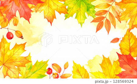 秋の紅葉をイメージした背景フレーム 128569324