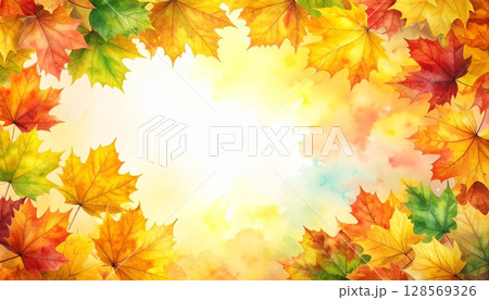 秋の紅葉をイメージした背景フレーム 128569326