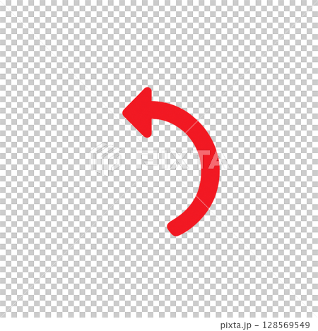 左回りに戻る赤い回転矢印、警告を示す赤色のリターンマーク、注意喚起の赤い戻る記号 128569549
