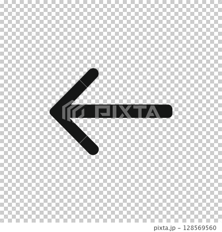 A calm black left arrow icon, a simple black arrow showing direction, a left arrow mark that can be used to guide the eye 128569560