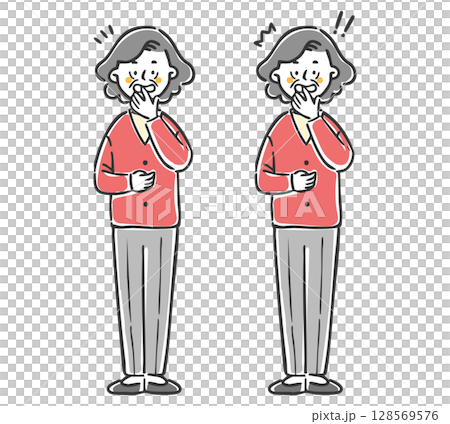 驚訝的高級女人，全身，向量圖 128569576