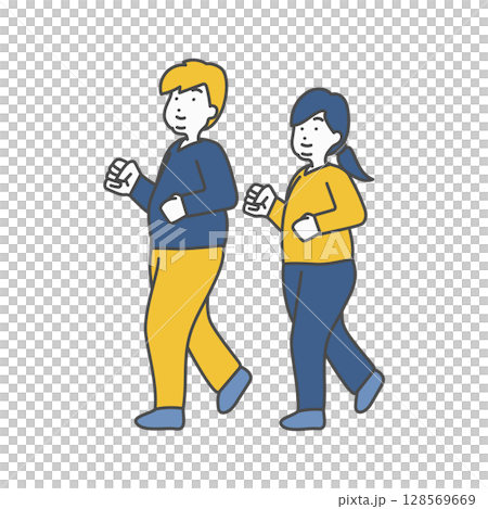 年輕胖男人和女人走路的插圖 128569669