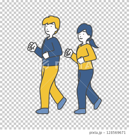 一位瘦削的年輕男女走路的插圖 128569671