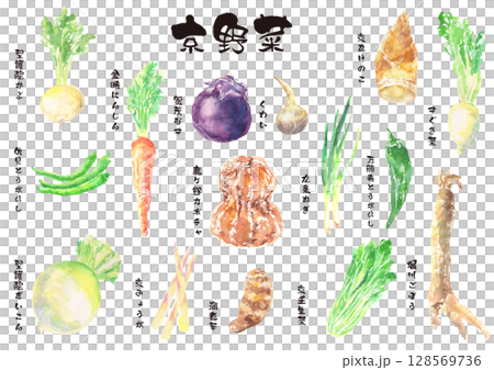 京野菜の水彩イラストセット – 日本の伝統野菜 128569736
