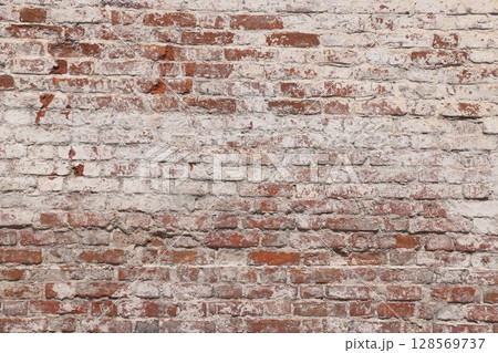 Red grunge brick wall, abstract background texture with old dirty and vintage style pattern. 128569737