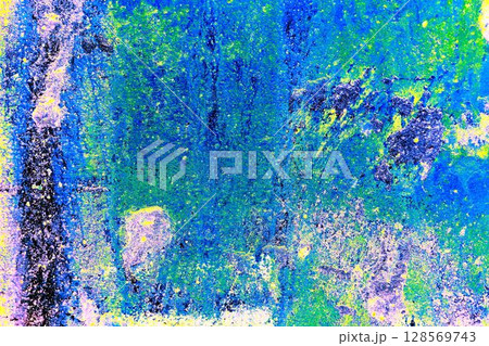 wall texture background with peeling old paint. Changed color scheme. Bright colors. 128569743