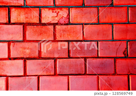 background texture of old cracked ceramic tiles, background in pastel colors. Changed color scheme. 128569749