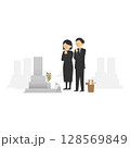 お墓参りをする男女のイラスト 128569849