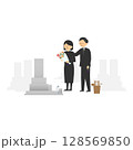 お墓参りをする男女のイラスト 128569850