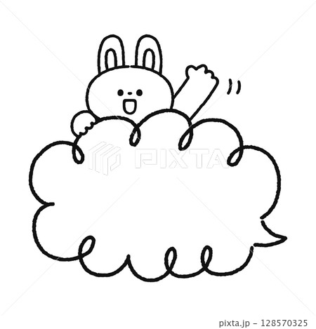 手を振るウサギと吹き出し 線画 手を振るウサギと吹き出し 線画 128570325