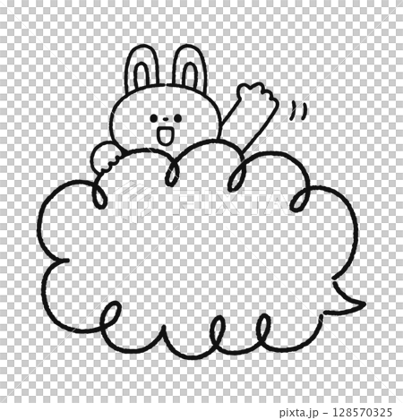 手を振るウサギと吹き出し 線画 手を振るウサギと吹き出し 線画 128570325