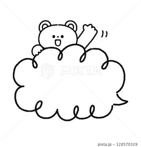 手を振るクマと吹き出し 線画 手を振るクマと吹き出し 線画 128570329
