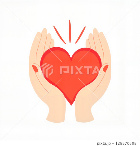 Stylized heart symbolizing kindness cradled by hands, warmth and care 128570508