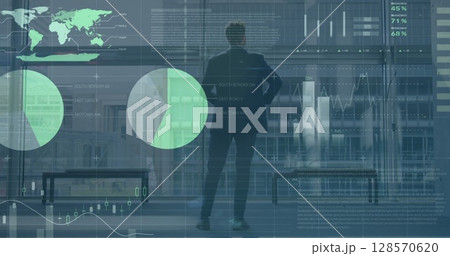 Image of statistics processing over businessman Image of statistics processing over businessman 128570620