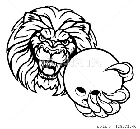 Lion Bowling Ball Sports Mascot Lion Bowling Ball Sports Mascot 128572346