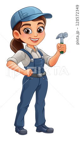 Woman Female Carpenter Cartoon Hammer Builder 128572349
