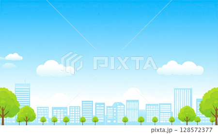 《AI画像》青空が広がる都市風景 128572377