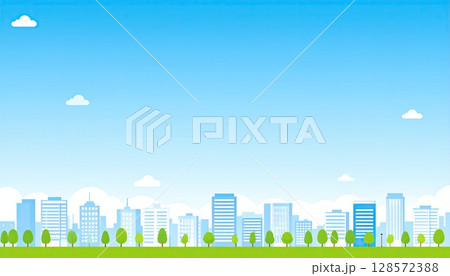 《AI画像》青空が広がる都市風景 128572388