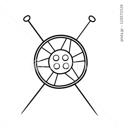 Logo design for taylor, atelier. Icon button needle thread, the concept of sewing and repairing clothes. Vector illustration on a white background. 128572526