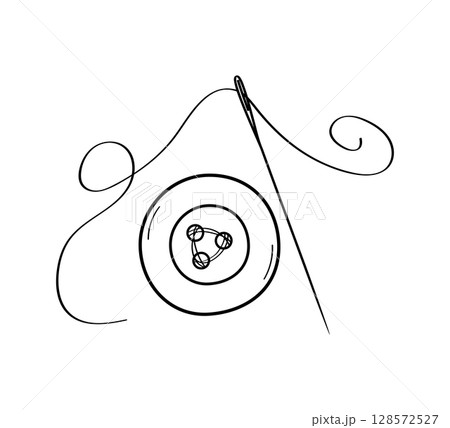 Logo design for taylor, atelier. Icon button needle thread, the concept of sewing and repairing clothes. Vector illustration on a white background. 128572527