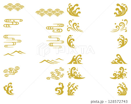 金色の和風の波の見出し飾りセット 金色の和風の波の見出し飾りセット 128572743