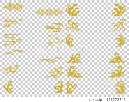 金色の和風の波の見出し飾りセット 金色の和風の波の見出し飾りセット 128572743