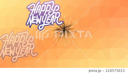 Image of happy new year text over orange background 128573013