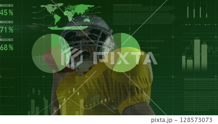 Image of data processing over male american football player throwing ball 128573073