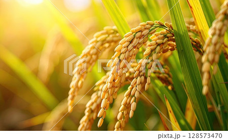 《AI画像》収穫間近のよく実った稲穂 128573470