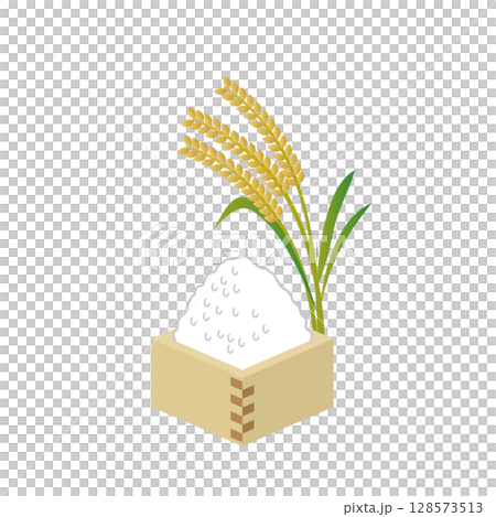 升に入った米と稲　イラスト 128573513