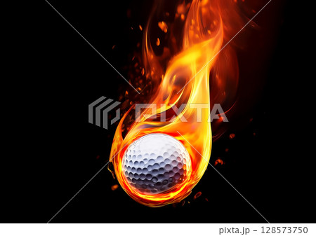 燃えるゴルフボールの3dイラスト 128573750