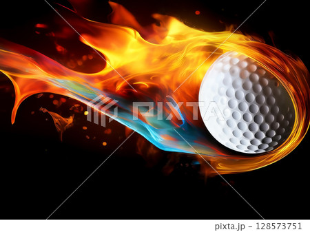 燃えるゴルフボールの3dイラスト 燃えるゴルフボールの3dイラスト 128573751