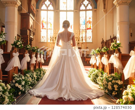 バージンロードを歩く花嫁 128574030
