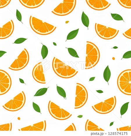 Seamless vector pattern of autumn orange leaves with fresh citrus fruit illustration 128574175