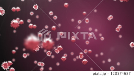Image of virus cells floating on red background Image of virus cells floating on red background 128574687