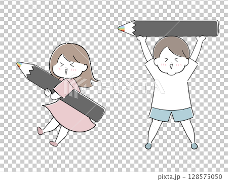 一組拿著色鉛筆的孩子的插圖 128575050