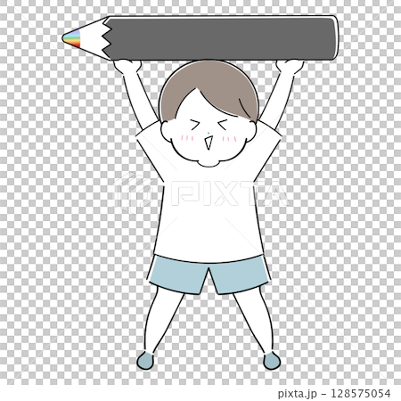 Illustration of a boy holding colorful colored pencils Illustration of a boy holding colorful colored pencils 128575054