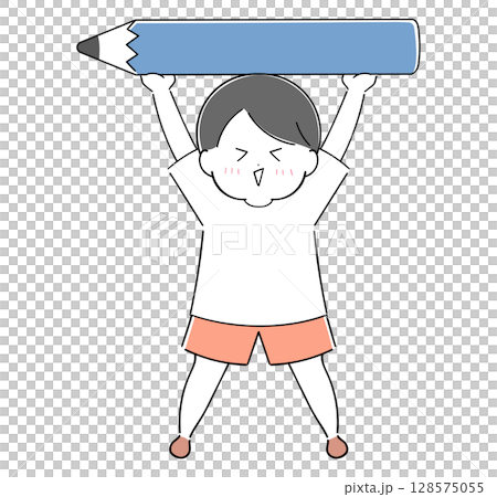 一個男孩拿著鉛筆的插圖 128575055