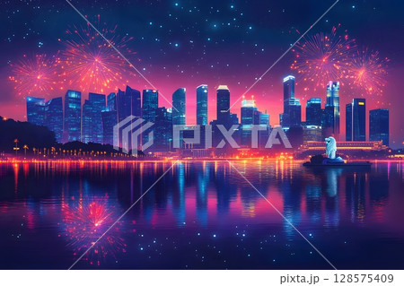 national day social post with vector fireworks and singapore merlion icon national day social post with vector fireworks and singapore merlion icon 128575409
