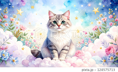 花と猫と星 花と猫と星 128575713