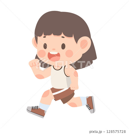 Cartoon Girl Running and Exercising 128575728