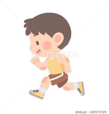 Cartoon Illustration of Child Running and Exercising 128575729