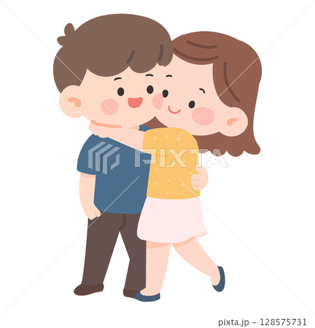 Cartoon Illustration of an Affectionate Couple Hugging 128575731